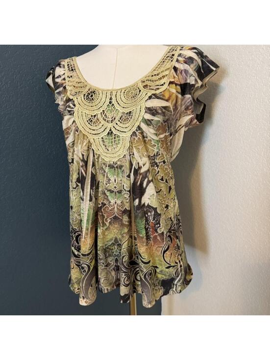 Apt. 9 Tops - Y2K Vintage Crinkle Butterfly Lace Graphic Blouse, Medium